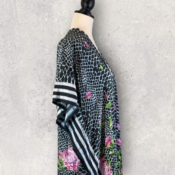 Anthropologie Printed Duster Kimono Blue Floral Stripe Open Front, One Size - Picture 5 of 10